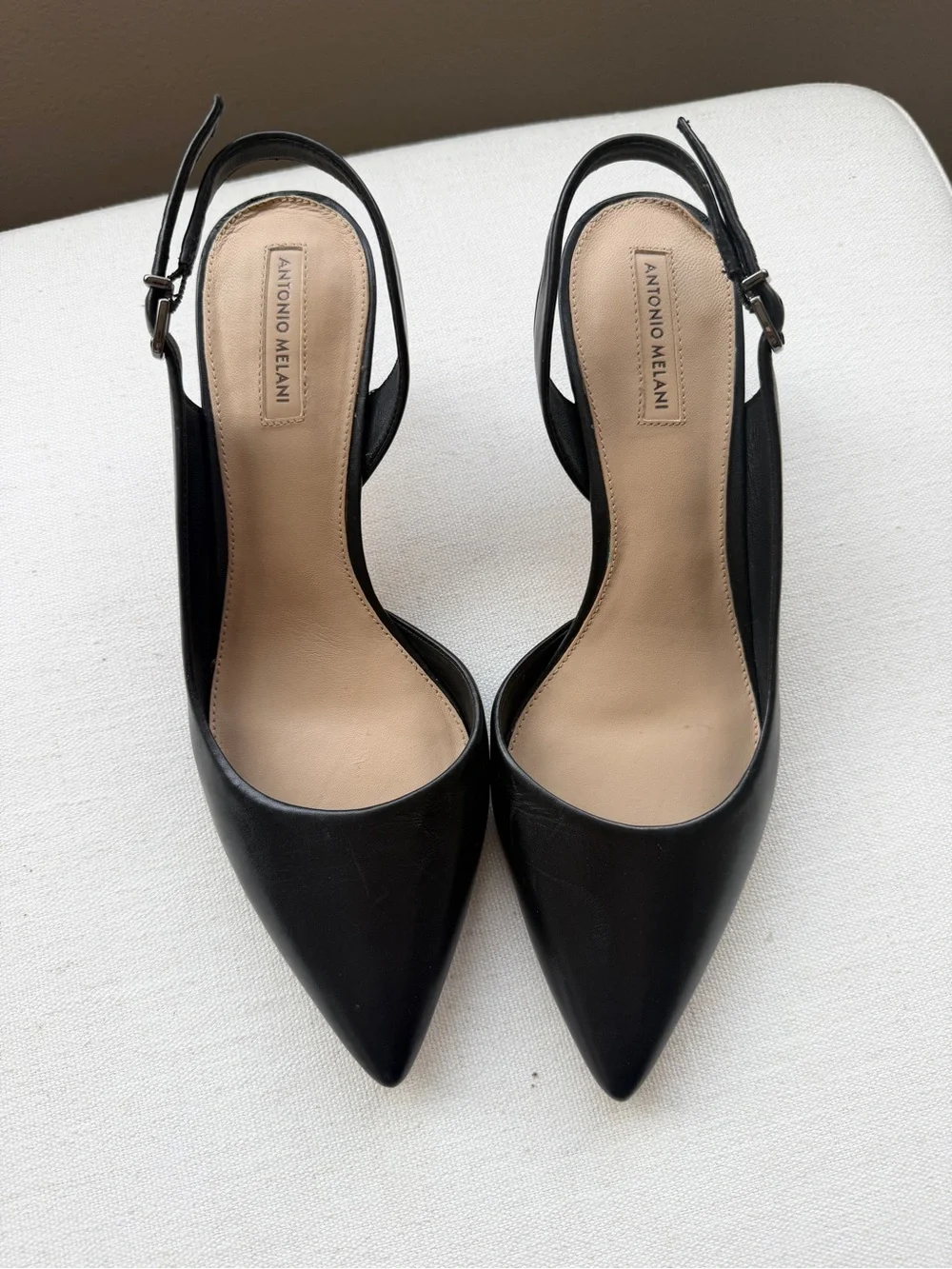 Antonio Melani Black Leather Pointed-Toe Slingback Pumps Size 8.5